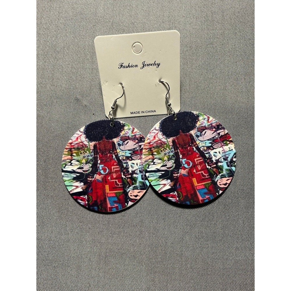 Large African‎ American Women Wood Earrings